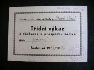 Třídní výkaz - r. 1945